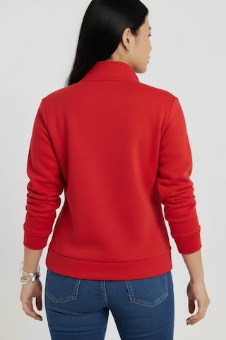 Afri Kadın 3 İplik Şardonlu Yarım Fermuarlı Kırmızı Sweatshirt İçi Pamuklu Kalın Kumaş, Tam Kalıp Rahat Model Kırmızı