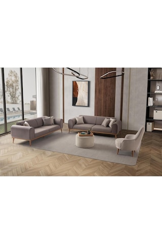 Rebull 3+3+1 Koltuk Takımı Kahverengi + Sütlü Kahve