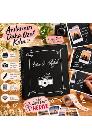 Koala Siyah Yapraklı Defter, Anı Defteri Polocard ,foto Albüm, Polaroid Foto Albüm