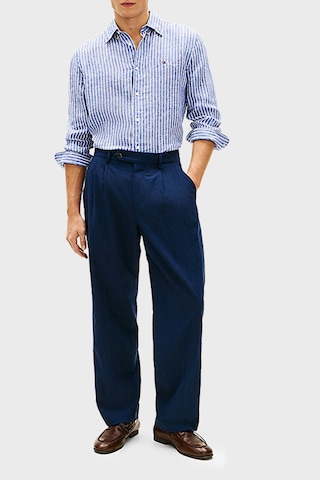 Tommy Hilfiger Çizgili Keten Regular Fit Uzun Kollu Gömlek Erkek Gömlek Mw0mw42400 0a4 Mavi-beyaz