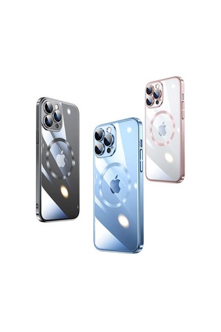 Apple Uyumlu iPhone 13 Pro Kılıf Wireless Şarj Özellikli Sert Pc Zore Riksos M-safe Kapak Rose Gold