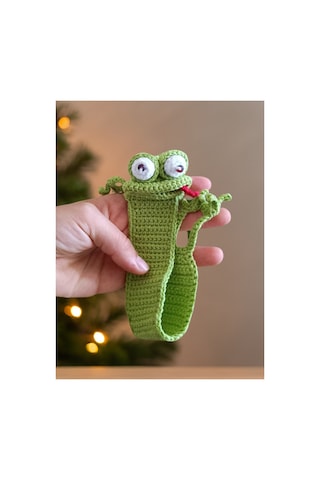 Amigurumi El Yapımı Kurbağa Kitap Ayracı Açık Yeşil Yüksek Kaliteli Malzeme, Detaylı İnce İşçilik