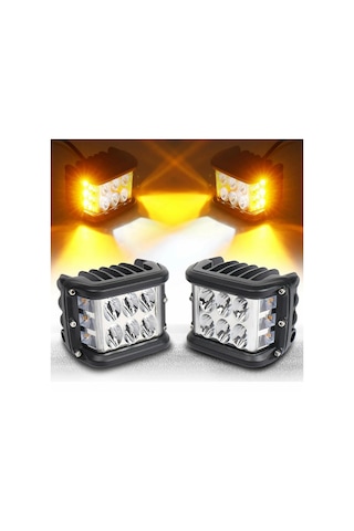Off Road Motosiklet 45w 12 Led 10cm Beyaz Turuncu Çakarlı Kare Sis Farı Çalışma Lambası 2 Adet Sağ Sol