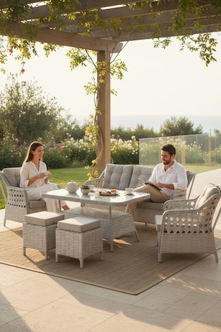 Sun Patio Helena Gümüş Gri Alüminyum 3+1+1 Bahçe & Balkon Takımı