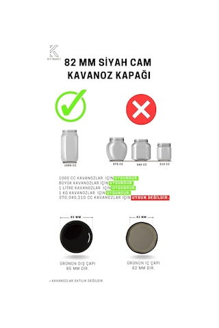 Gün Kapak Standart Cam Kavanozlar İçin 82 MM Twist-Off Kavanoz Kapağı Siyah - 20'li