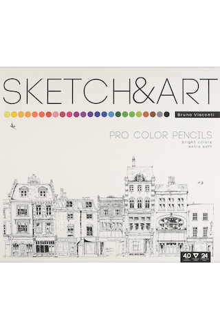 30-0042 Bruno Visconti "sketch&art" Profesyonel Kuru Boya Kalemi. 24 Renk. Metal Kutuda.
