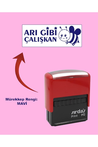 Öğretmen Kaşesi - Arı Gibi Çalışkan, 912 51mm 19mm Mavi Keçeli Otomatik Kaşe