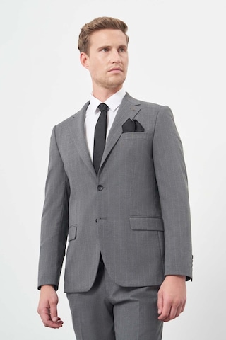 İmza Füme Çizgili Mono Yaka Astarlı 6 Drop Slim Fit Dar Kesim Takım Elbise 1001245102 Füme
