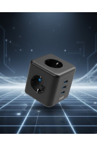 Elektronik Cihazlar İçin Akım Korumalı 3 Prizli Usb Li Küp Priz 0-2