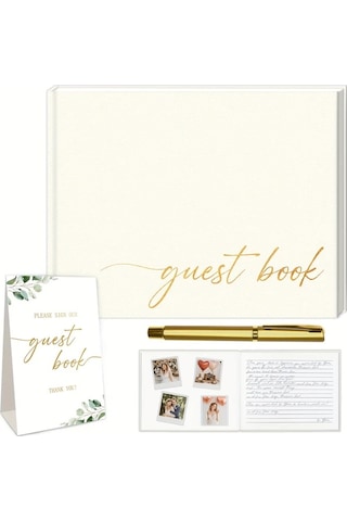 Willowhaven Kalın Misafir Defteri 112 Sayfa Deri Ciltli Fotoğraflı Anı Defteri Ve İmza Standı Diğer