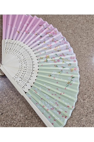 Beluga Yelpaze Bambu Kumaş Serinletici Vintage Şık Dekorasyon Pembe/yeşil Püsküllü Japon Yelpaze 0280