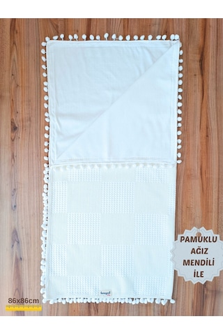 S.kahve Kız Erkek Bebek Battaniyesi Pike %100 Pamuklu Doğal Organik Uyku Çift Taraflı Örtü 86x86cm Btn10248 Ekru