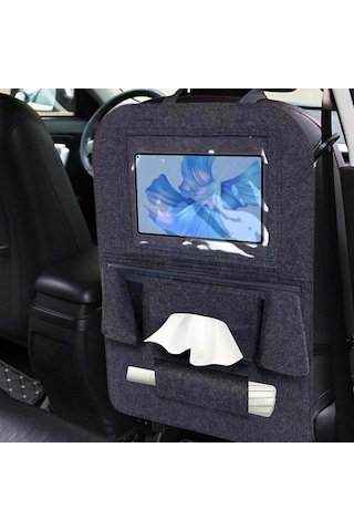 Glanz Araç Koltuk Arkası Organizer Koyu Gri Oto Tablet Telefon Tutucu Araba İçi Düzenleyici