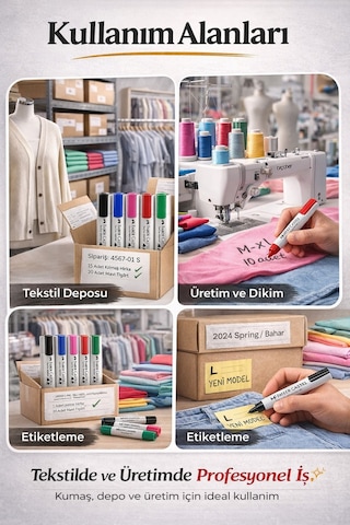 5'li Tekstil Markörü Kalem Seti Kumaş Yazı Kalemi Siyah, Mavi, Pembe, Kırmızı, Yeşil Çok Renkli