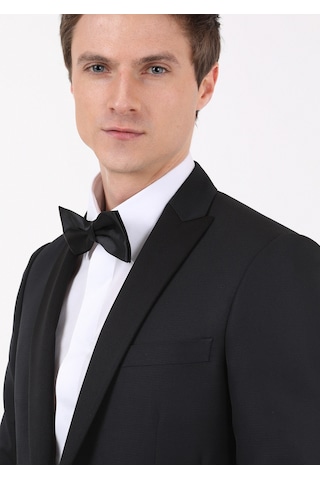 Ramsey Siyah Mikro Fashion Slim Fit Kruvaze Yaka Dokuma Smokin Takım Elbise