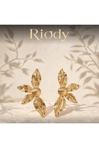 Riody Aurea Flora 01 Gold Renk Paslanmaz Çelik Çiçek Formlu Kadın Küpe