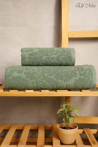 Banyo & Yüz Havlusu Seti %100 Pamuk 90x150 + 50x90 Cm Amorivy Yeşil