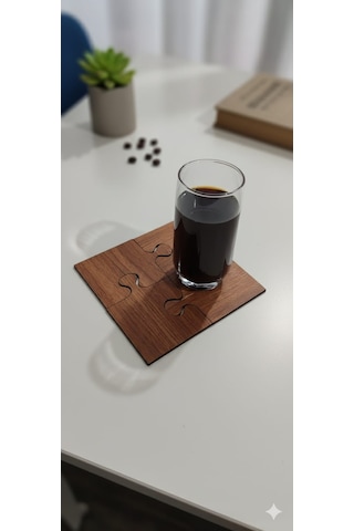 Ahşap Puzzle Bardak Altlığı Seti Ceviz
