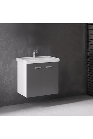 Denko Terra 60 Cm Mdf Antrasit Gri Banyo Dolabı Alt Modül Ve Lava Antrasit - Gri