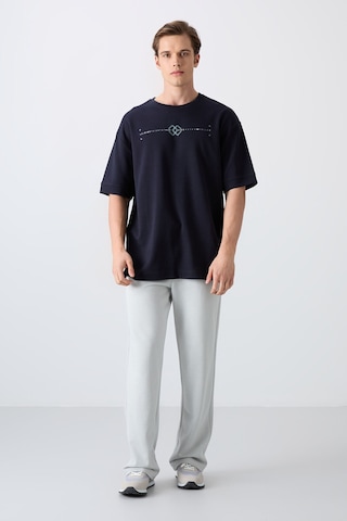 Tommy Life Lacivert Pamuklu Kalın Yumuşak Dokulu Oversize Fit Baskılı Erkek T-shirt - 88323 Lacivert