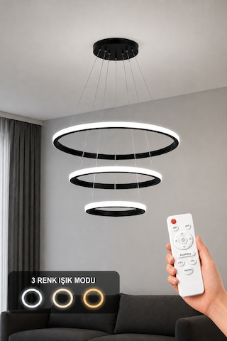 AvizeGO Rizon 3 Lü Led Sarkıt Avize 3 Renk Kumandalı Siyah