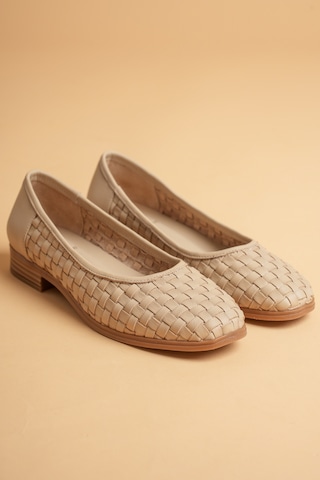 Analin Shoes Kadın Hakiki Deri Örgü Detaylı Babet Bej