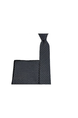 Brianze Siyah Beyaz Desenli Kravat Mendil Set (524721800) Siyah