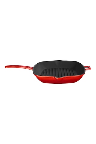 Lava Izgara Grill Tava Kırmızı 20x20 Metal Kulplu