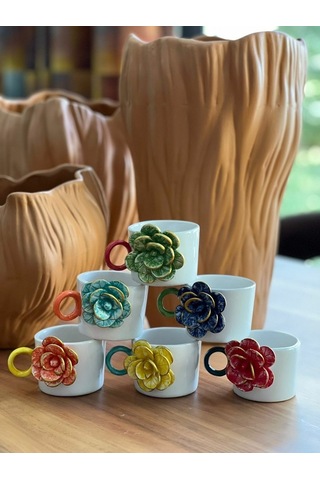 Turuncu Güllü Fincan Mug Altlığı İle Çok Renk