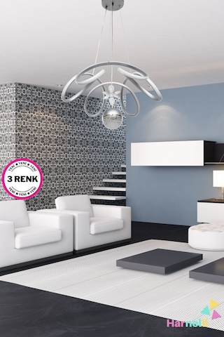 3 Renk Yanabilen Şeker Camlı Modern Ledli Avize Gri