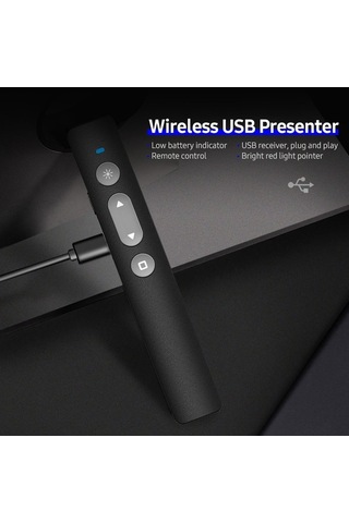 Pazly Kablosuz Sunum Uzaktan Kumandası 2.4ghz Kırmızı Işık Tıklayıcı Şarj Edilebilir