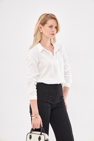 Klasik Saten Gömlek Ekru Ekru