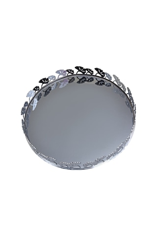 Canba Gümüş Ginkolu Yuvarlak Tepsi 38 Cm