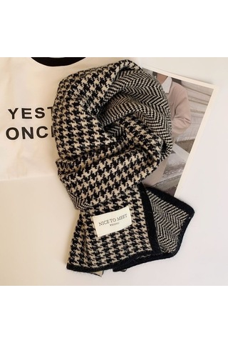 Kadın Sonbahar/kış Binlik Desenli Çift Yüz Eşarp: Kalın Yün-siyah Siyah