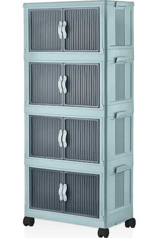 Evle Katlanabilir Modüler Dolap 4 Lü 54 Cm X 31,7 Cm X 127 Cm Mavi