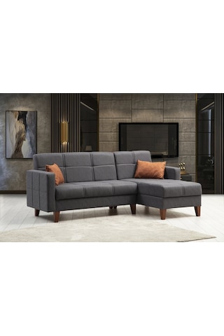 Minarmobilya Polya Sandıklı Bazalı L Köşe Koltuk - Koyu Gri