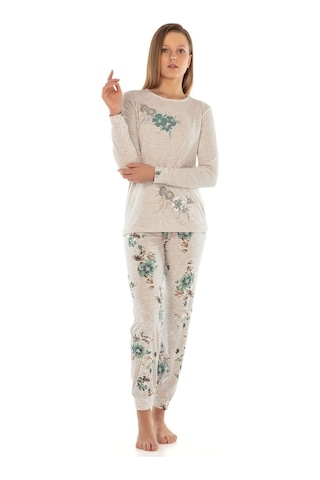 Vishenka Kadın Kahve Melanj Viskon Likralı Baskılı Pijama Takımı Beyaz