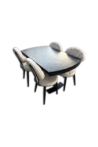 Sandalye MİDYE Metal Çelik İskelet Masa Mermer Desen Tabla Metal X Çapraz ayak Örgü Kumaş El Yapım