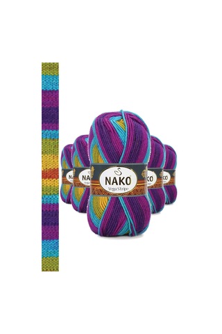 Tedar 5 Adet Vega Stripe Premium Akrilik El Örgü İpi Yünü No: 82410 Najmaddin (No:1) 8.5Cm X 10.5 Cm