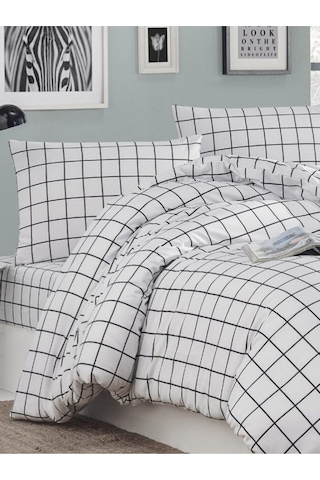 Siyah Kareli Ranforce Pamuk Nevresim Seti Tek Kişilik