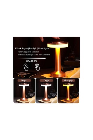 Rose Gold Dokunmatik Şarjlı Masa Lambası Dim Edilebilir Dekoratif Kablosuz Abajur