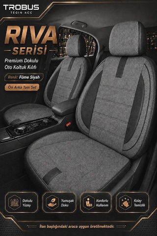 Citroen Berlingo 2004-2018 Uyumlu Riva Serisi 2+1 Ticari Füme Siyah Ortopedik Koltuk Kılıfı