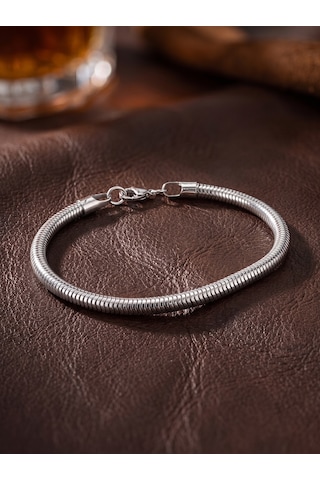 Spiral Örgü Erkek Çelik Zincir Hediye Maskülen Bileklik 6mm 01891 Beyaz