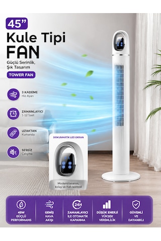 45w Kule Tipi Fan 45 İnç Uzaktan Kumandalı Dijital Ekranlı Zaman Ayarlı Sessiz Vantilatör