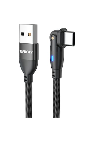 Enkay 180 Derece Dönen Usb'den Type-c 3a Hızlı Şarj Veri Kablosu Led Işıkla, Uzunluk: 1m Kırmızı