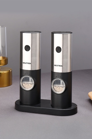 Neutron Pilli Led Işıklı Otomatik Baharat Öğütücü 2'li Paket Siyah