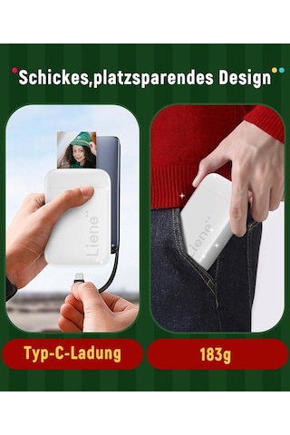 Liene Akıllı Telefonlar Için Mini Fotoğraf Yazıcısı - 50 Yaprak Çinko Fotoğraf Kağıdı Çok Renkli
