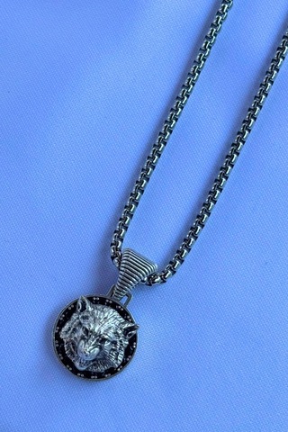 Kurt El İşçiliği Paslanmaz Çelik Zincir Erkek Kolye Gümüş