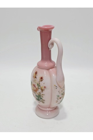 Çiçek Desenli El Yapımı Pembe Opalin Sürahi 35,5cm