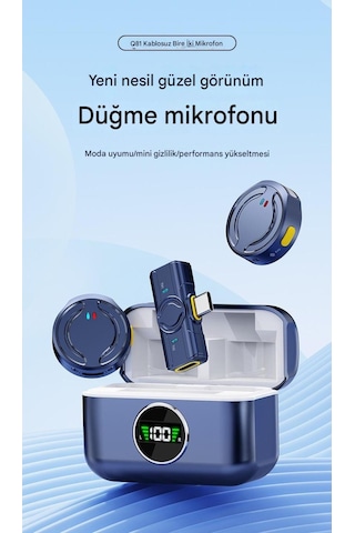 Kablosuz Profesyonel İkili Yayın Yaka Mikrofonu Şarj Kutulu Mini Mıknatıs Tasarım Uzun Pil Ömrü